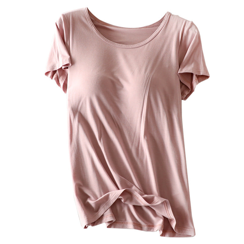 Modal Short Sleeve T-Shirt with Chest Pads for Women