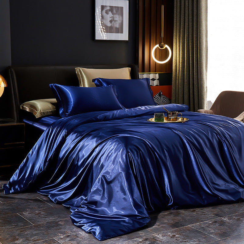 Luxury Silk Bedding Set with Solid Color Duvet Cover – Elegant Soft Bed Set