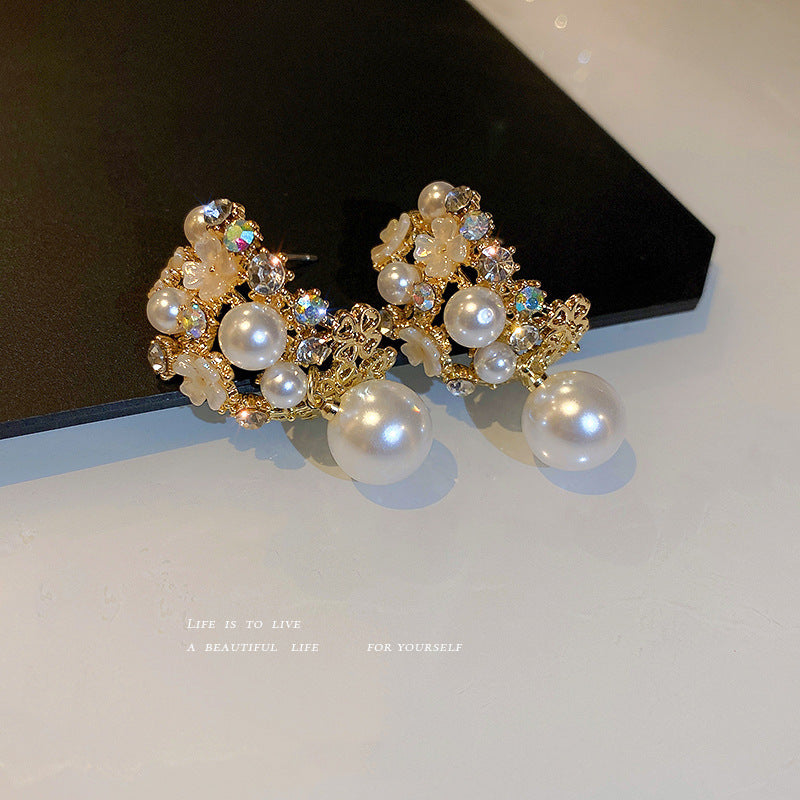 Korean-Style 925 Silver Flower Pearl Earrings – Elegant Floral Jewelry