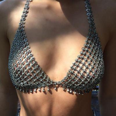 Women’s Retro Hollow-Out Bra Body Chain – Handmade Adjustable Alloy Necklace, 48cm