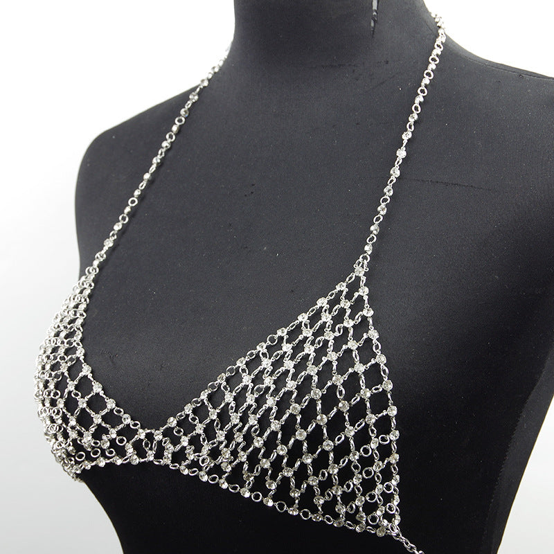 Women’s Artificial Diamond Body Chain – Adjustable Geometric Bead Chain Jewelry, Gold & Silver