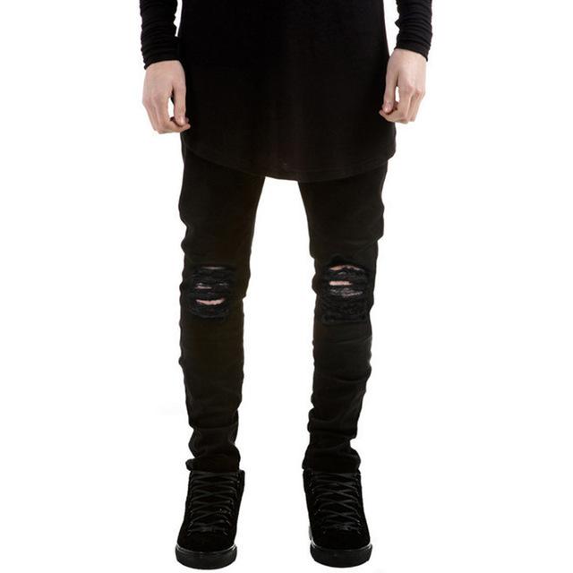 Unisex Ripped Skinny Stretch Jeans – Vintage Washed Black Pencil Denim Pants, Sizes 28–40