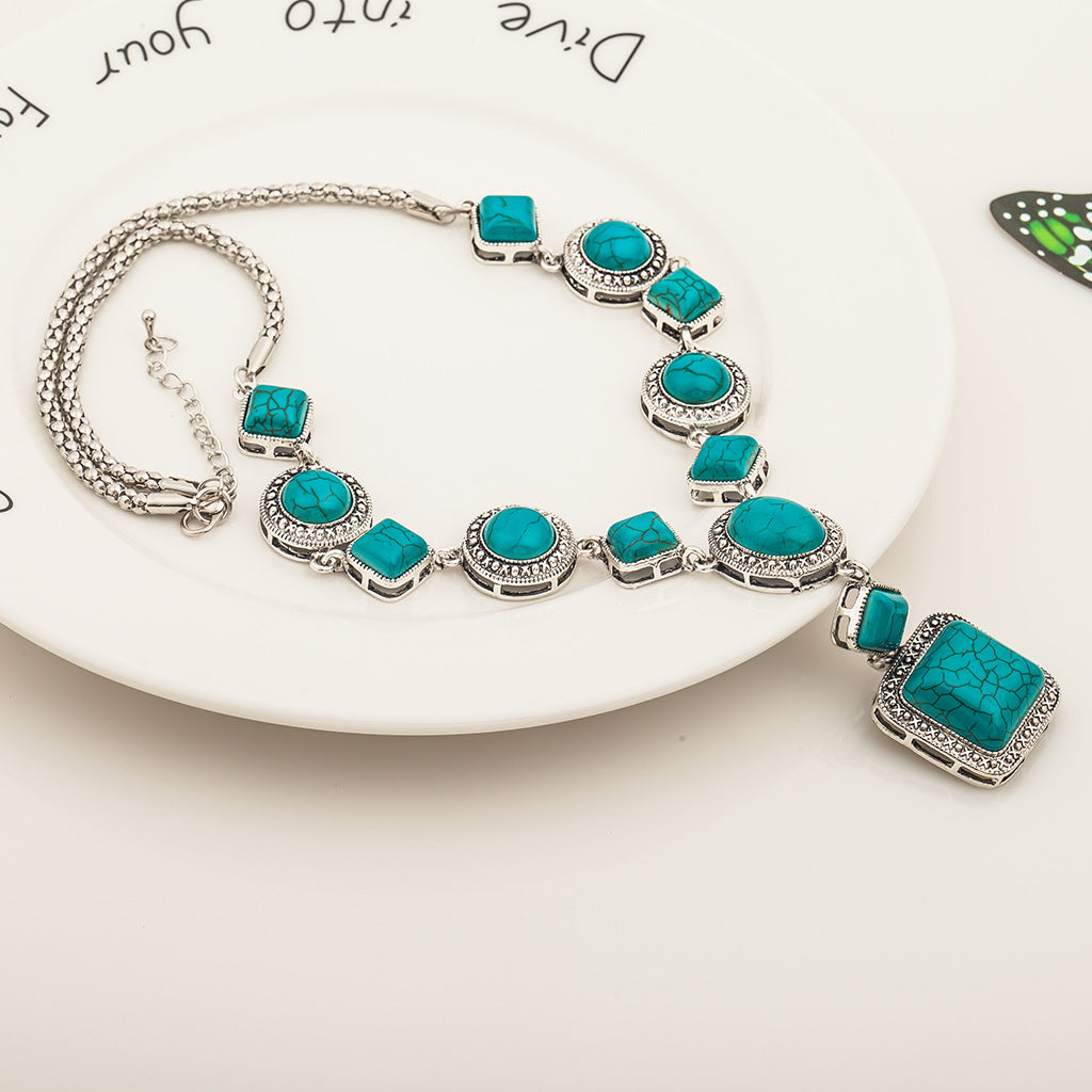 Turquoise Vintage Geometric Alloy Necklace