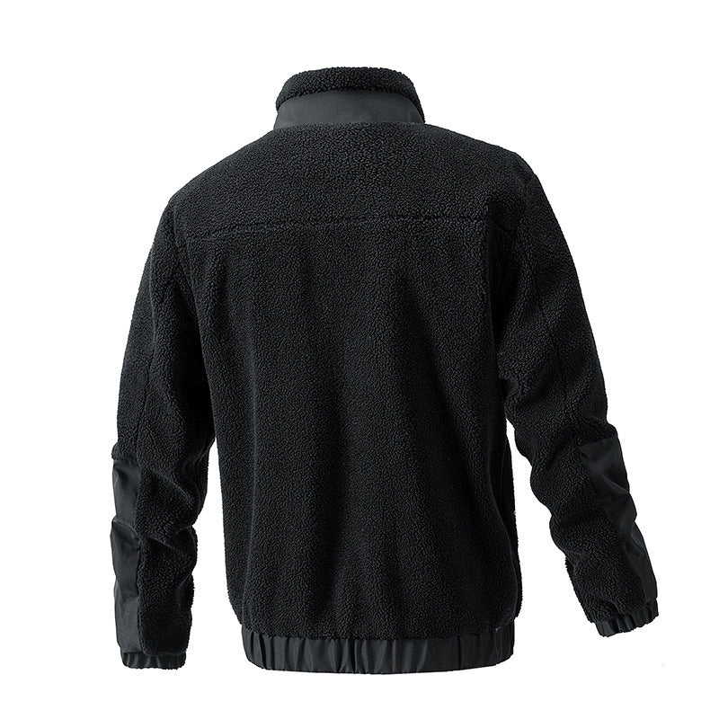 Men’s Autumn Winter Fleece Jacket with Stand Collar – Warm Casual Lamb Fleece Jacket