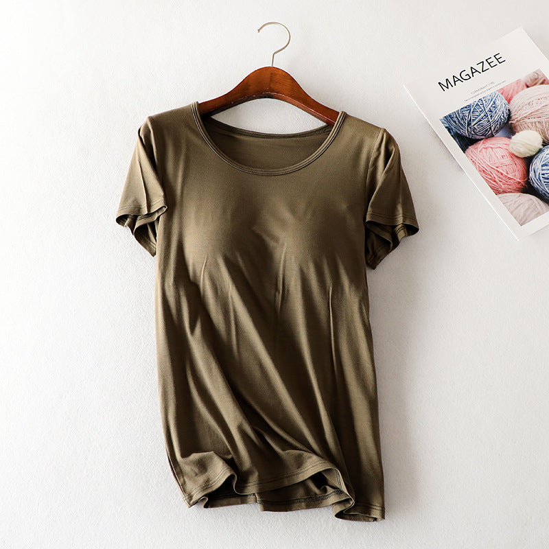 Modal Short Sleeve T-Shirt with Chest Pads for Women