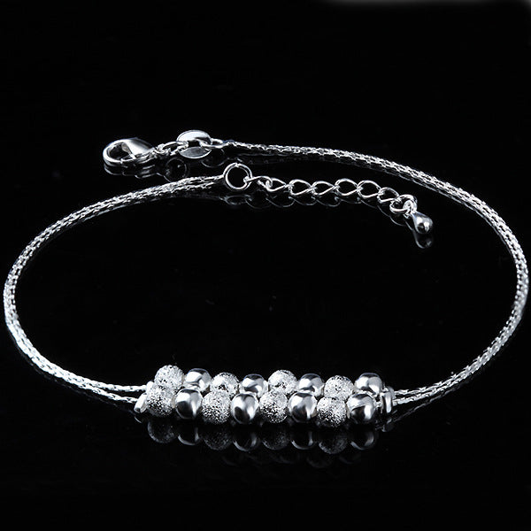 Silver Double Layer Star and Heart Charm Anklet