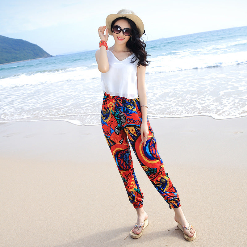 Women’s Bohemian Loose Lantern Pants – Ethnic Print Relaxed Harem Trousers, M–2XL