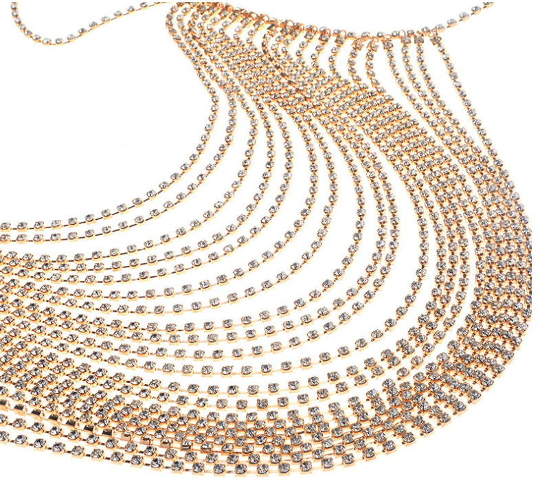 Women’s Rhinestone Body Chain – Gold & Silver Nightclub Statement Jewelry