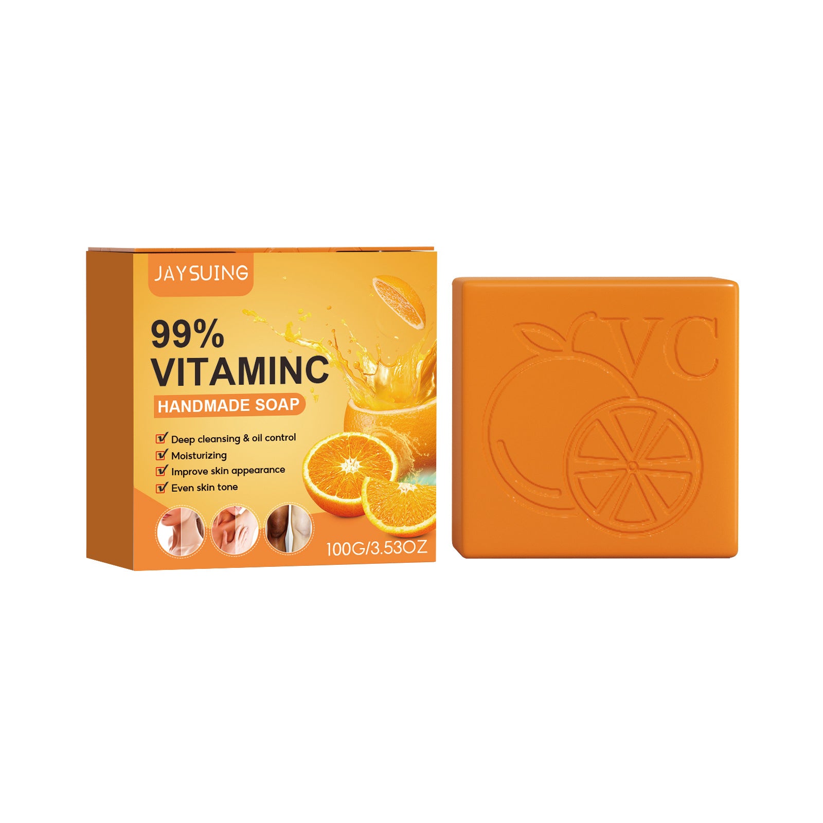 Jaysuing VC Brightening Body Soap – Moisturizing Cleansing Bar for Radiant Skin 100g