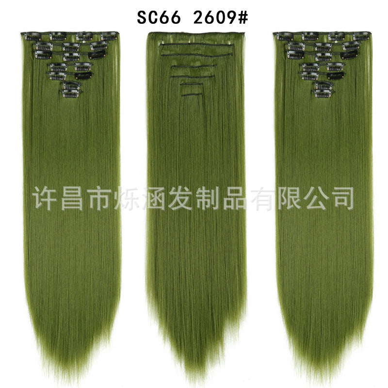 7-Piece Traceless Long Straight Hair Extensions – High-Temperature Silk, 57 Colors