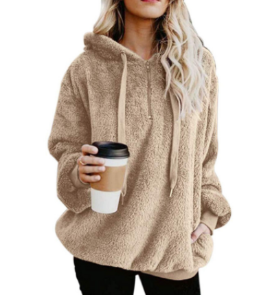 Women’s Double-Faced Fleece Hooded Sweater – Plush 100% Polyester Long Sleeve Hoodie, Blue & Brown, S–3XL