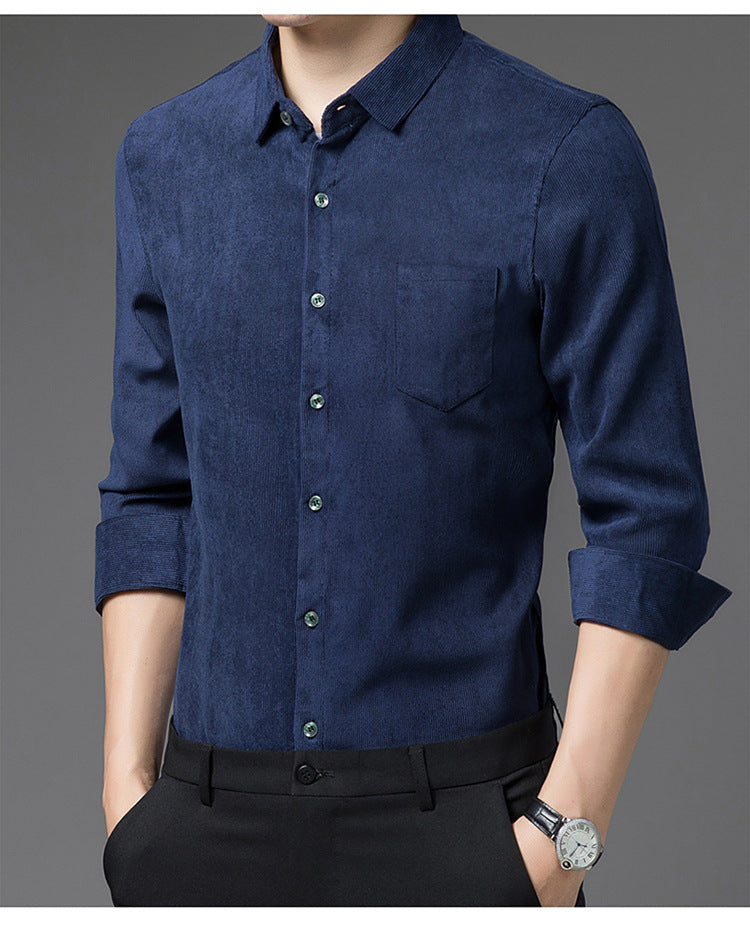 Men’s Thickened Long Sleeve Casual Shirt – Warm Lapel Cardigan Shirt, M–4XL