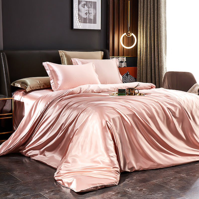 Luxury Silk Bedding Set with Solid Color Duvet Cover – Elegant Soft Bed Set