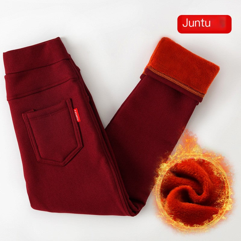 Girls’ Winter Fleece-Lined Leggings – High-Waist Warm Korean-Style Kids Leggings, 7 Colors, 100–150cm
