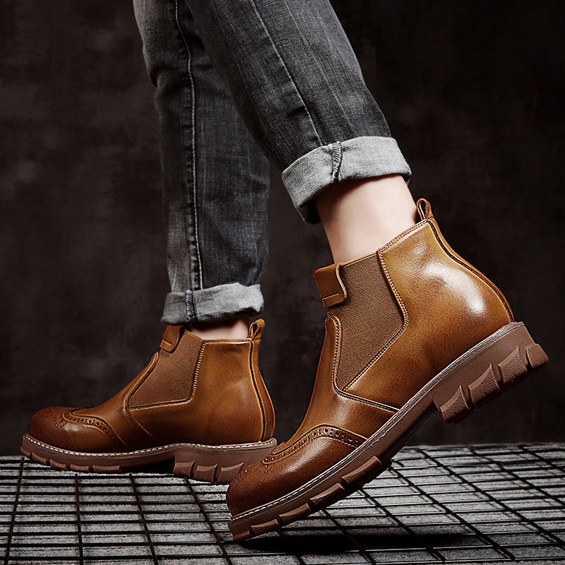 Men’s High-Top Snow Cowhide Short Boots – Vintage Casual Footwear