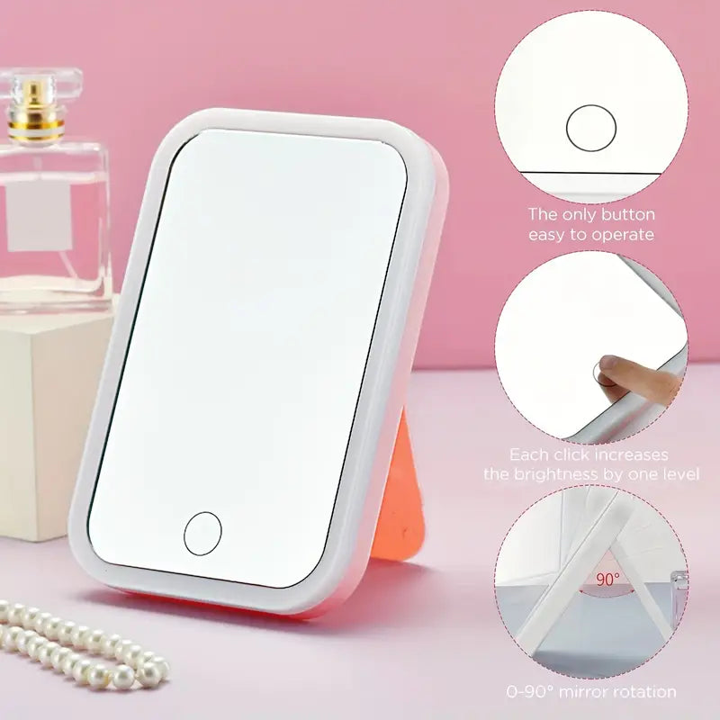 LED Touch Screen Makeup Mirror - Portable Folding Design