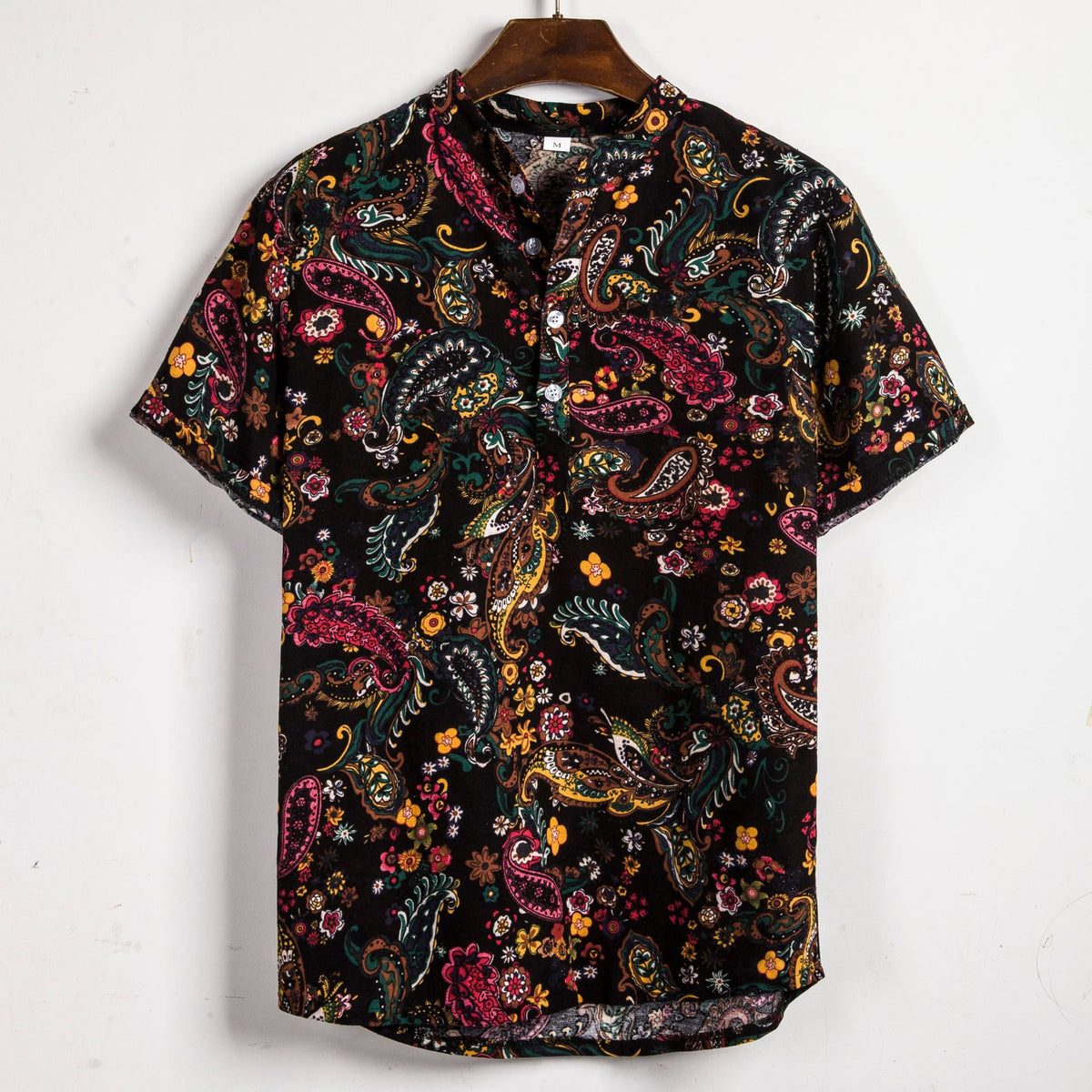 Men’s Printed Cotton Short Sleeve Shirt – Slim Fit Plus Size Casual Lapel Shirt, M–3XL