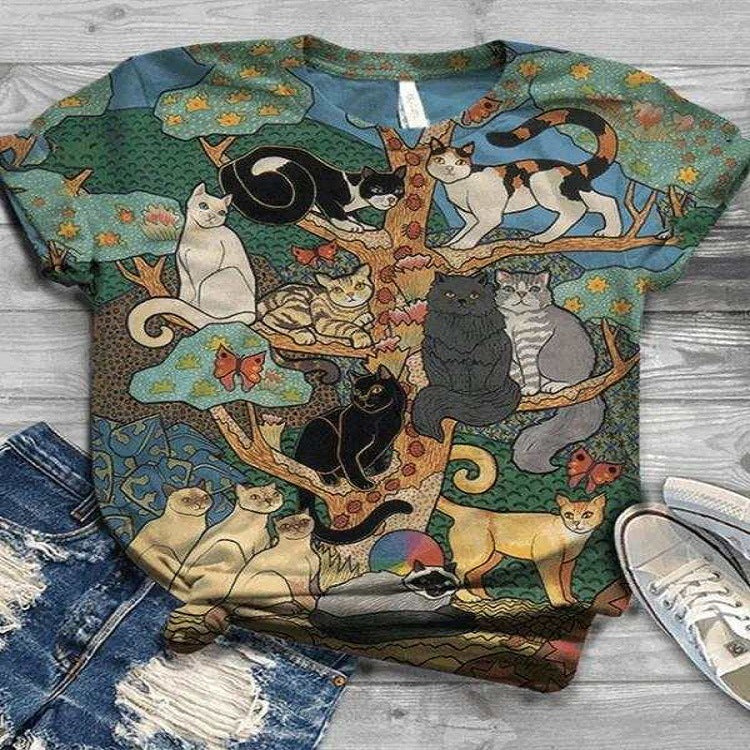 Creative Digital Print Short Sleeve T-Shirt for Women