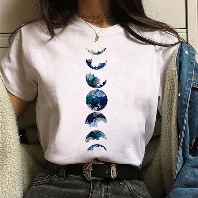Aesthetic Universe Planets Graphic T-Shirt for Women