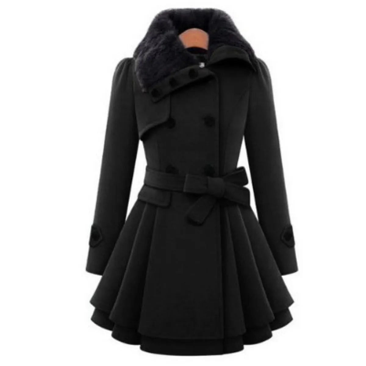 Women’s Slim Double-Breasted Woolen Coat – Thick Elegant Winter Coat, S–5XL