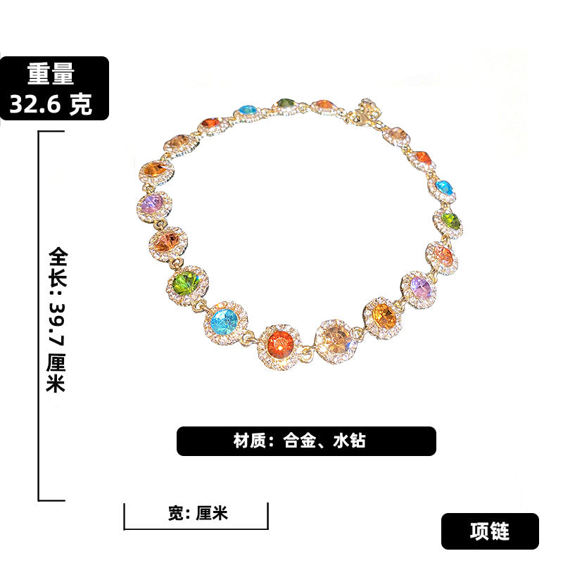 Women’s Vintage Colorful Rhinestone Choker Necklace – Retro Royal Statement Jewelry