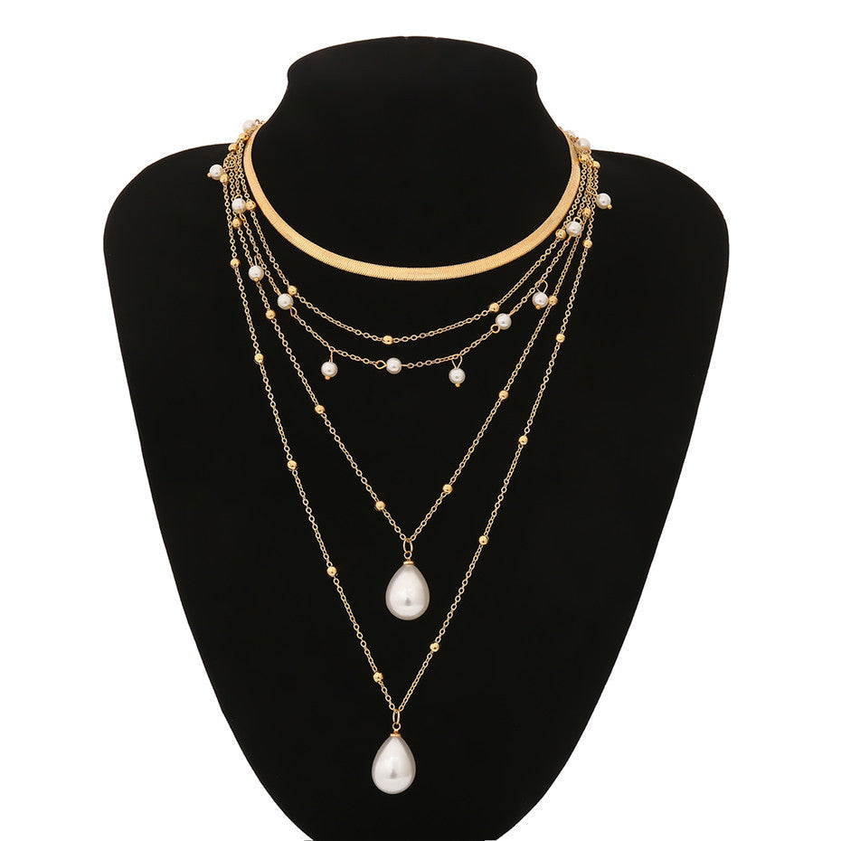 Women’s Gothic Baroque Pearl Tassel Necklace – Multi-Layer Mother-of-Pearl Gold Statement Jewelry