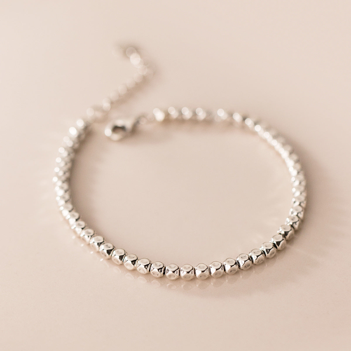 Women’s S925 Thai Silver Beaded Bracelet – Vintage Textured Wrist Jewelry
