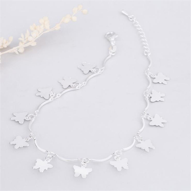 925 Sterling Silver Butterfly Ankle Bracelet for Women