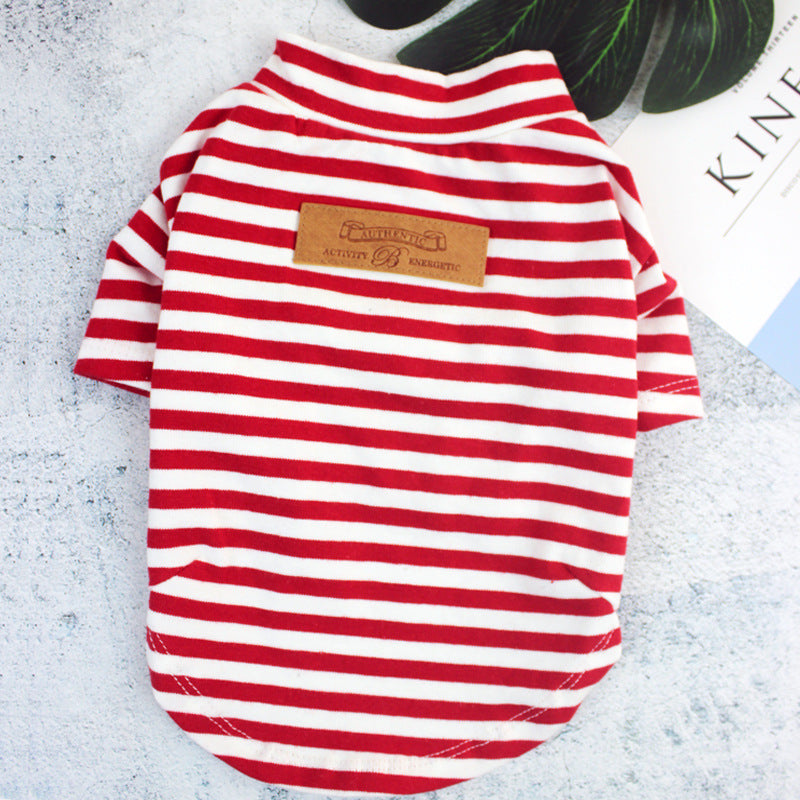 Striped Cotton Dog T-Shirt – Warm Round Neck Clothing for Small Dogs