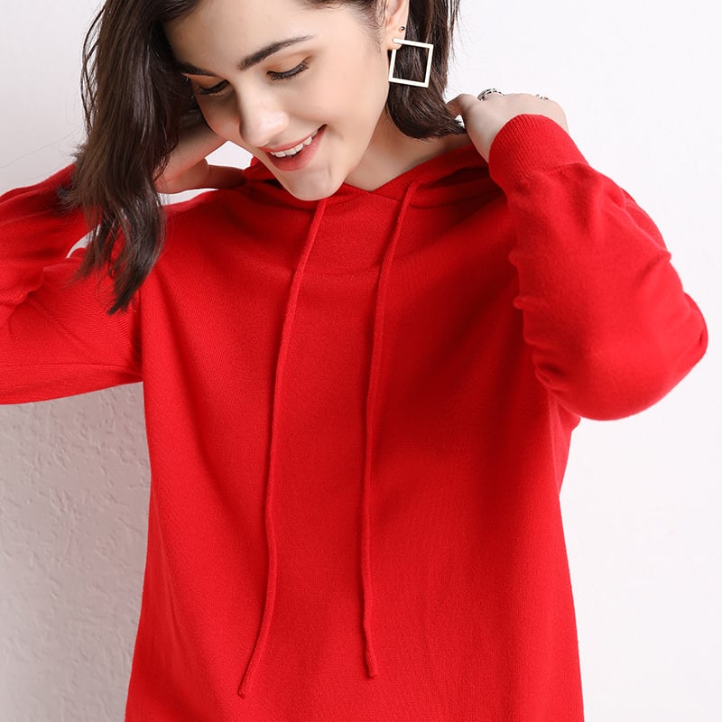 Women’s Lightweight Hooded Knit Sweater – Printed Long Sleeve Casual Pullover, 14 Colors, M–2XL