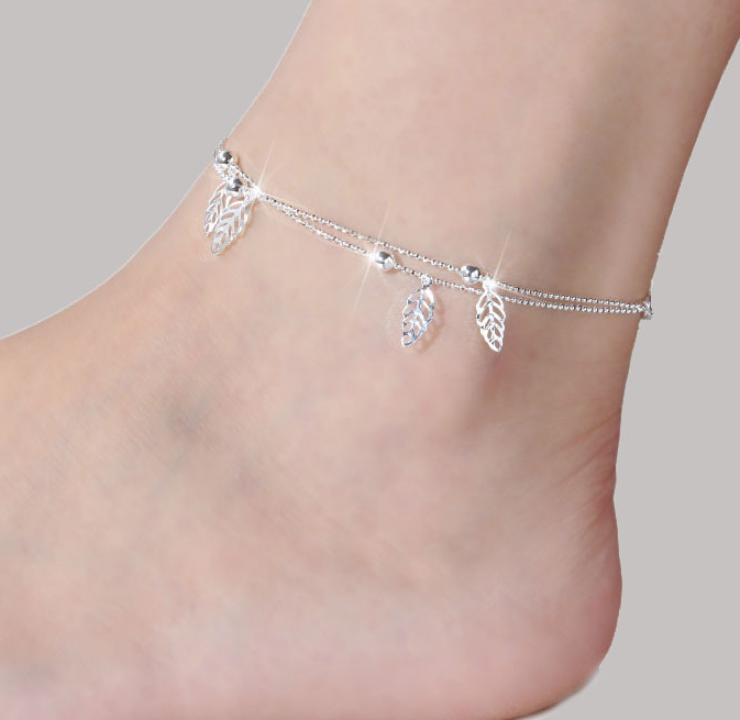 Silver Double Layer Star and Heart Charm Anklet