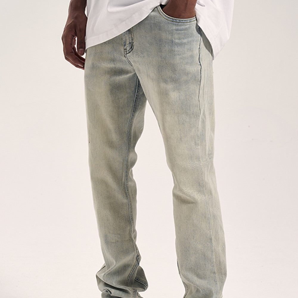 Men’s Yellow Washed Distressed Pants – High Street Casual Trousers