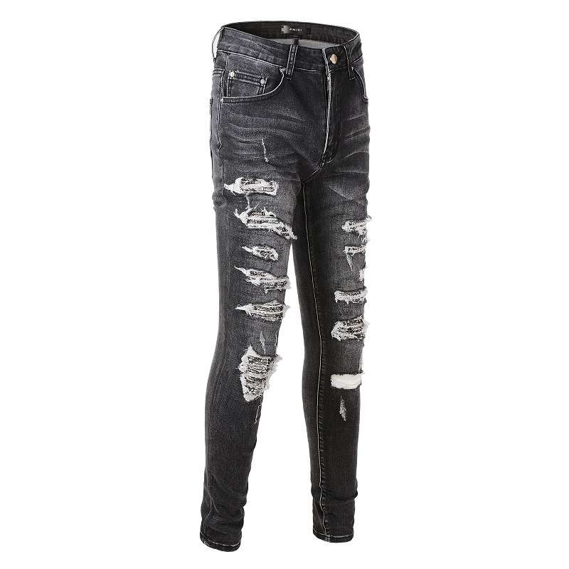 Men’s High Street Patchwork Slim-Fit Denim Pants – USA