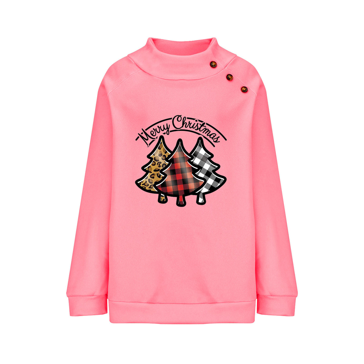 Women’s Cartoon Printed Turtleneck Sweater – Thick Loose-Fit Button Pullover, 5 Colors, S–XXL