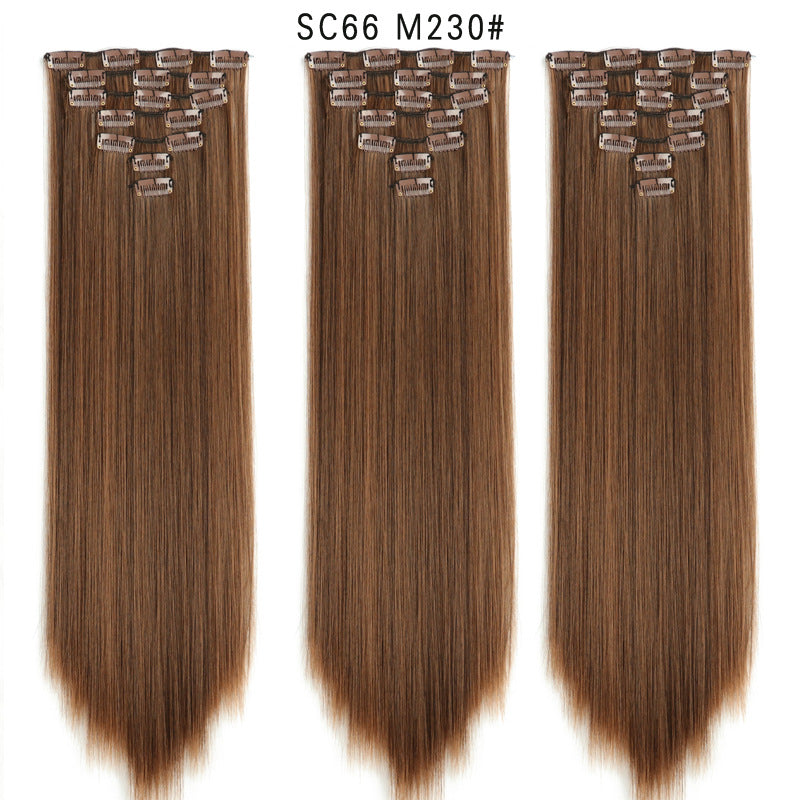 7-Piece Traceless Long Straight Hair Extensions – High-Temperature Silk, 57 Colors
