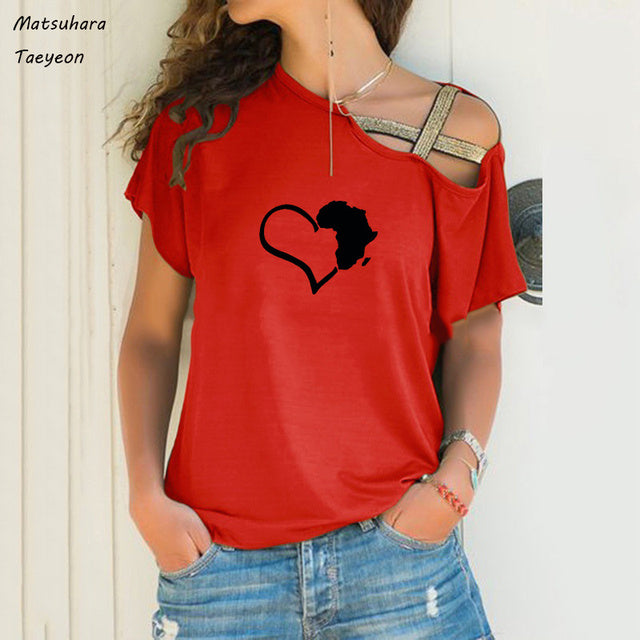 Funny Heart Map Graphic T-Shirt for Women (Big Size)