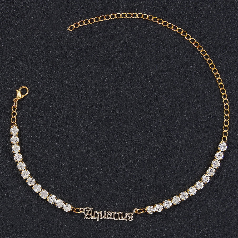 Stainless Steel Zodiac Anklet with Rhinestones