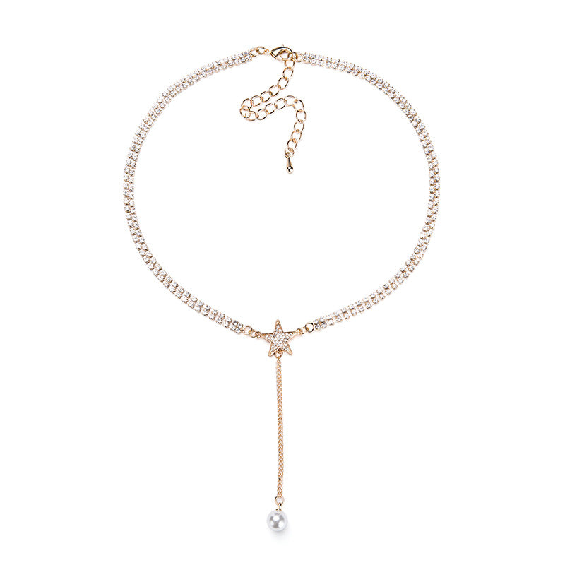 Korean Style Star Pearl Choker with Layered Tassels