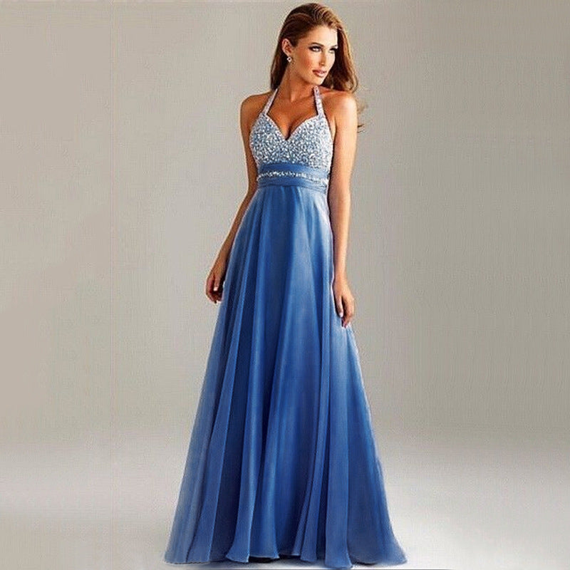 Women’s Deep V-Neck Backless Evening Gown – Elegant Long Formal Dress