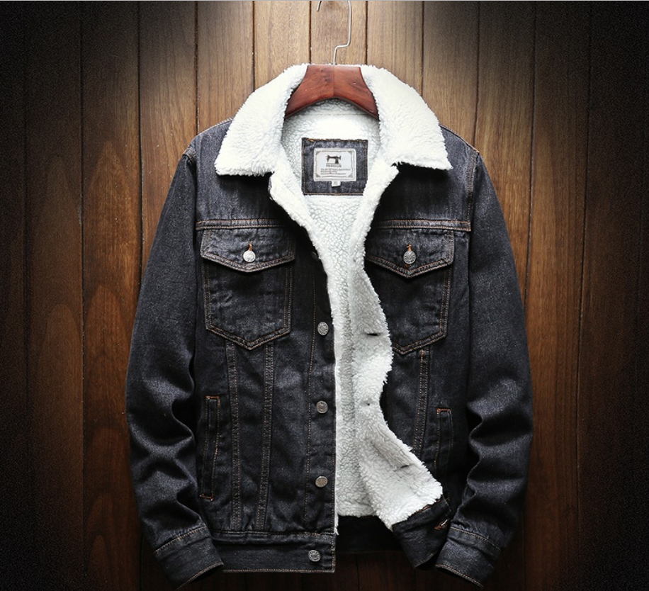 Men’s Fleece-Lined Denim Jacket – Warm Lambswool Casual Winter Jacket