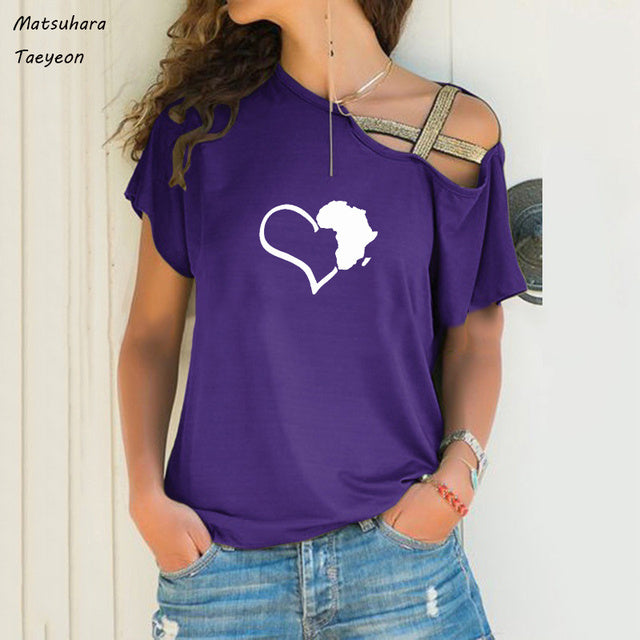 Funny Heart Map Graphic T-Shirt for Women (Big Size)