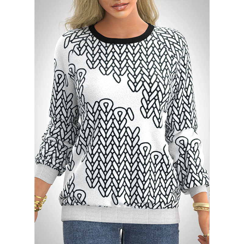 Women’s Digital Print Raglan Sleeve Sweater – Loose-Fit Round Neck Printed Pullover, 3 Colors, S–3XL