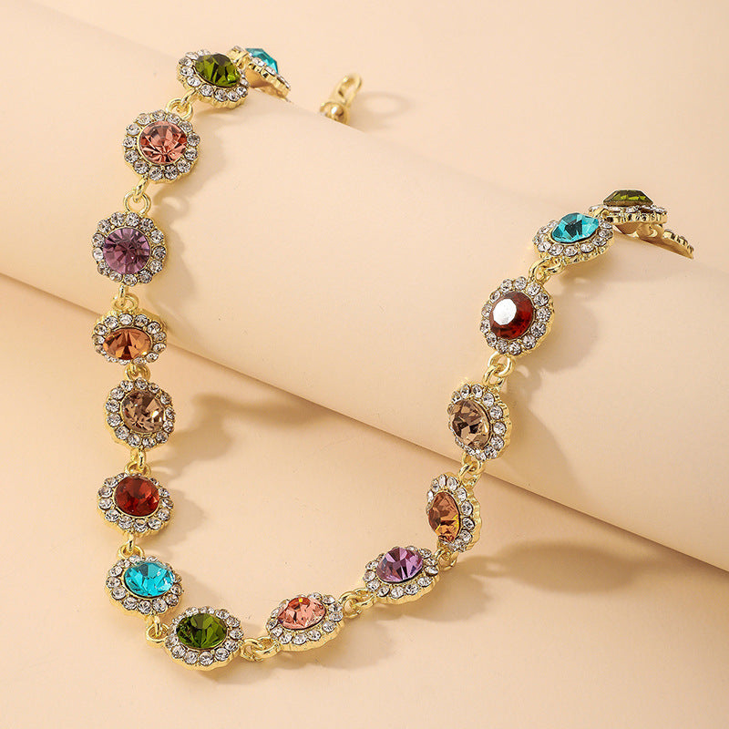 Women’s Vintage Colorful Rhinestone Choker Necklace – Retro Royal Statement Jewelry