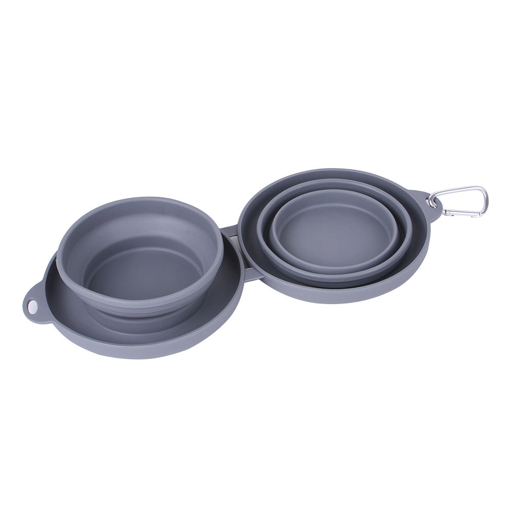 Foldable Double Pet Feeding Bowl – Portable Silicone Food & Water Bowls for Dogs & Cats
