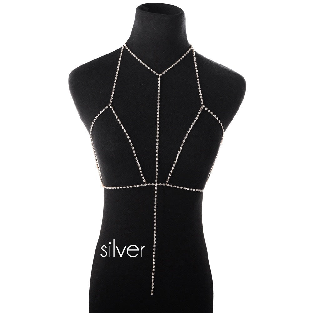 Women’s Geometric Rhinestone Body Chain – Lightweight Bikini, Chest & Waist Statement Jewelry