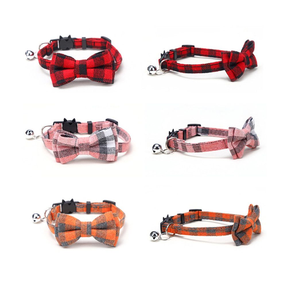 Cotton Cat Collar with Plaid Bow Tie & Removable Bell – Adjustable 28CM Pet Collar