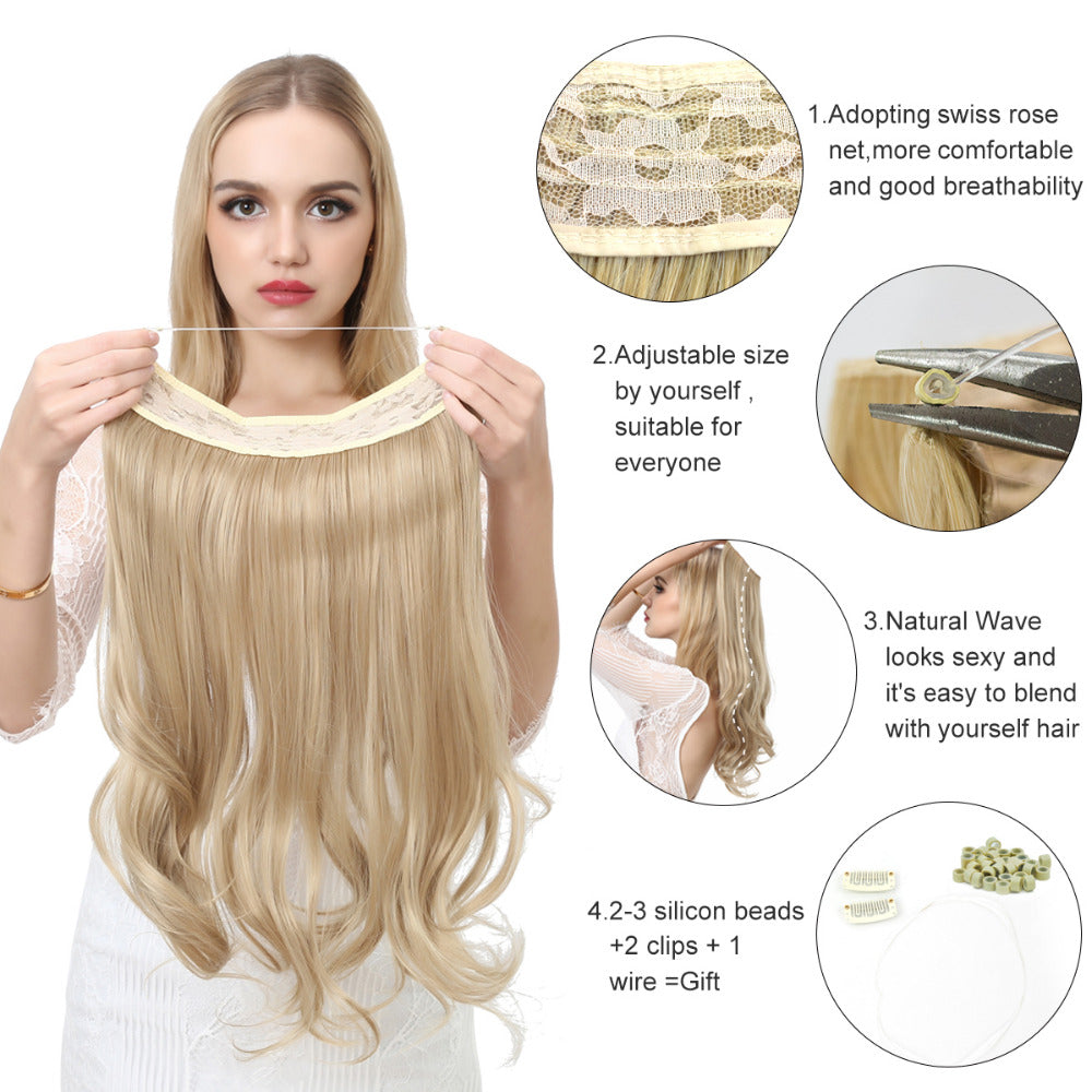 45cm Invisible Long Wavy Hair Extensions – Fish Line Synthetic Hairpiece, 32 Colors