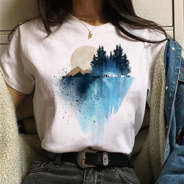 Aesthetic Universe Planets Graphic T-Shirt for Women