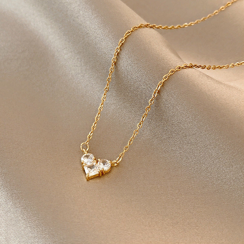 Gold Zircon Heart Necklace – Minimalist Titanium Steel Women’s Jewelry