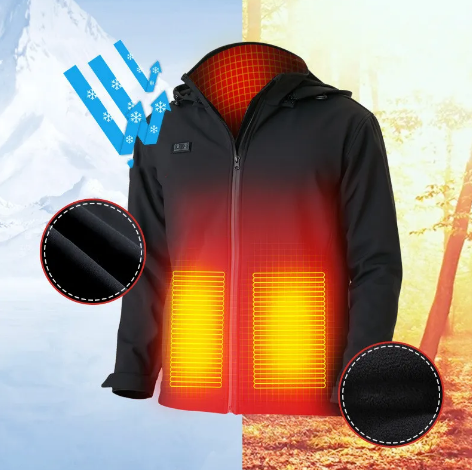 Unisex Heated Hooded Cardigan – Warm Velvet-Lined Winter Jacket with Heat Retention, Black, S–XXL